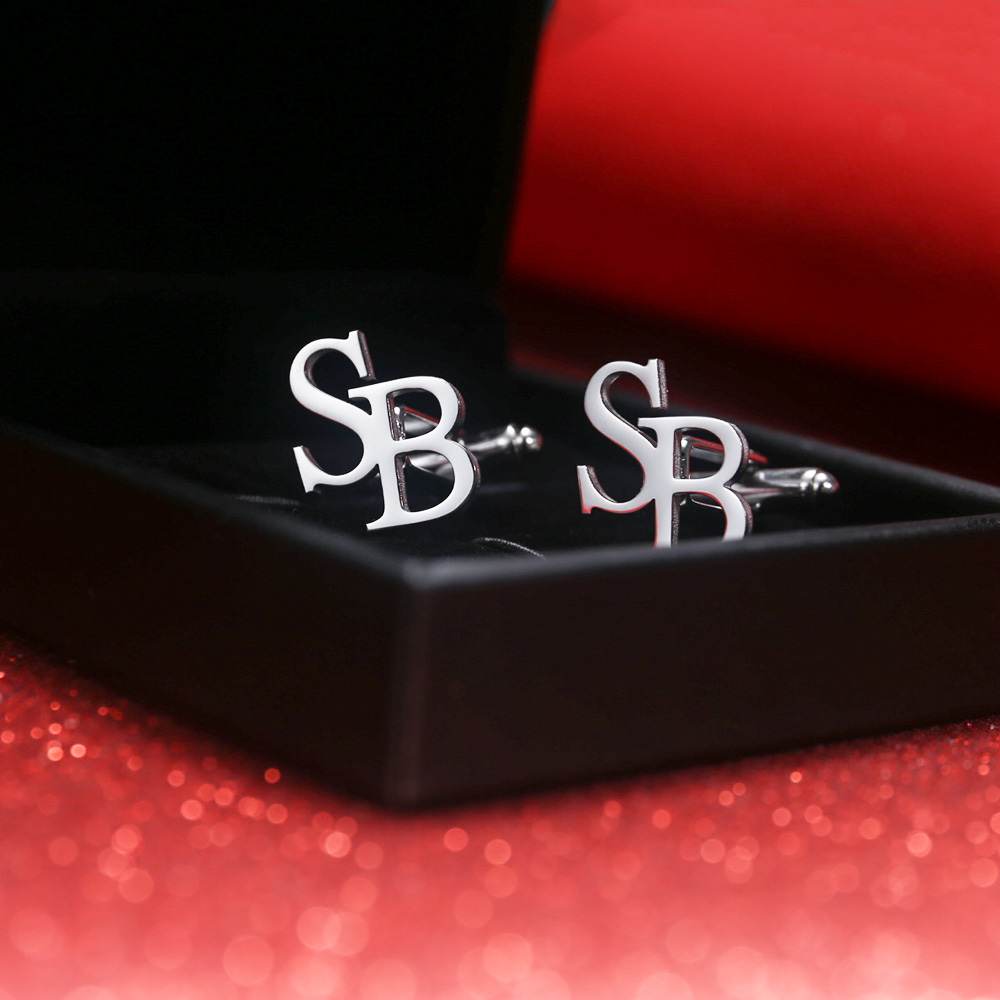 Men'S Grooming Gift Box - Tangula Custom Initials Cufflinks Stainless steel