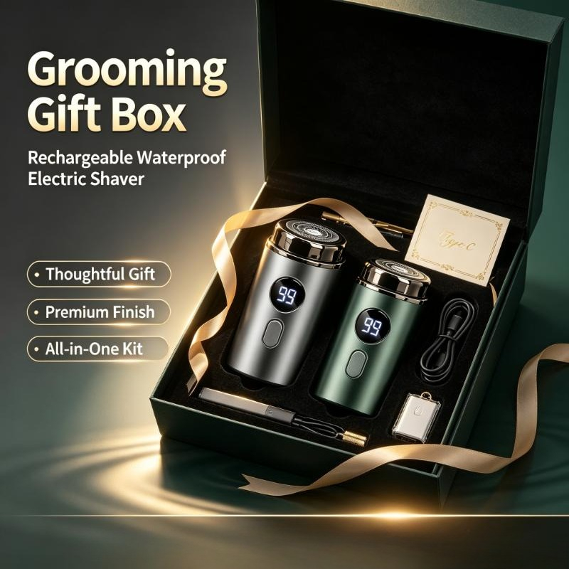 Men'S Grooming Gift Box - USB Rechargeable Waterproof Electric Shaver for