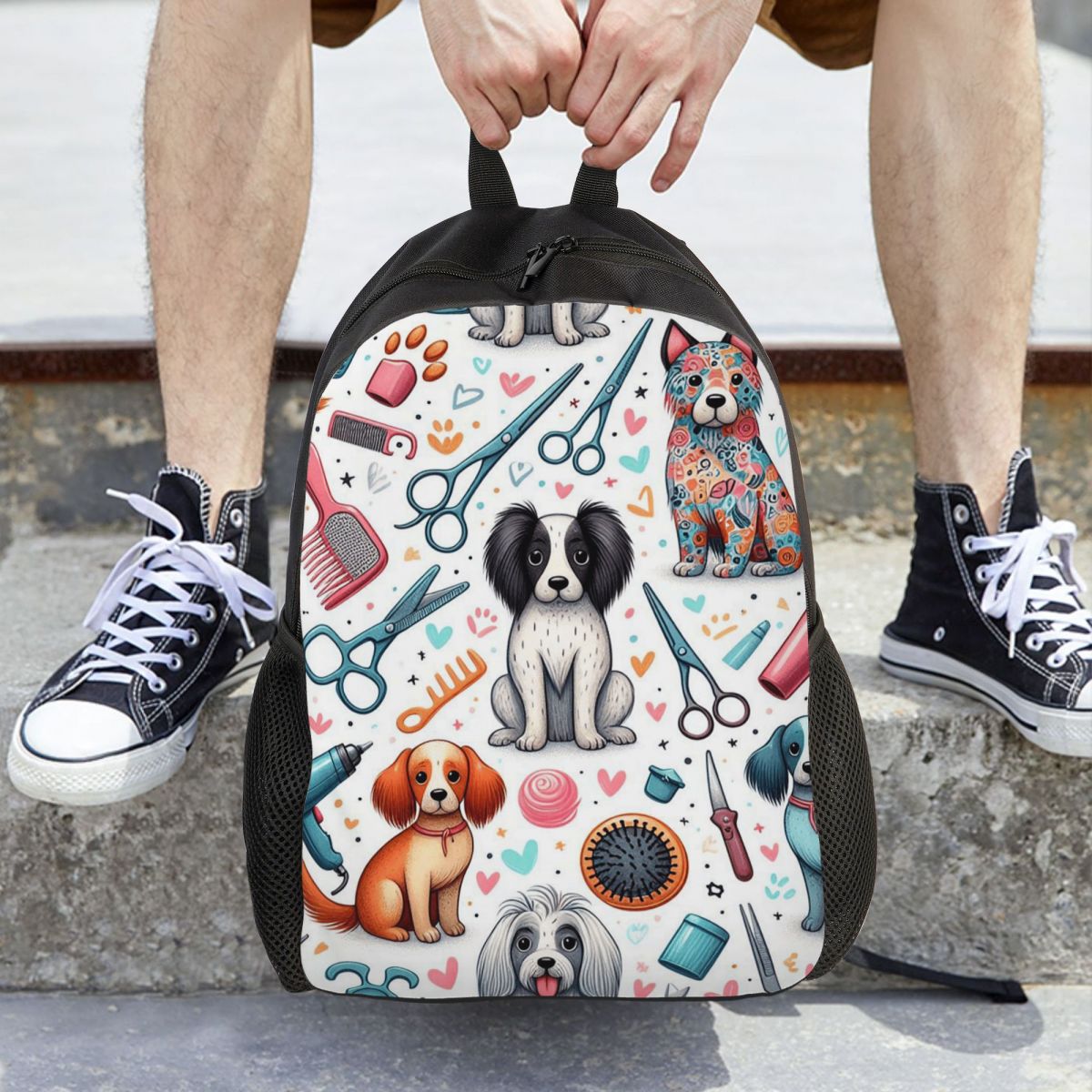 Men'S Grooming Bag - Dog Grooming Printed Backpack Daypack Large